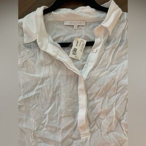 OLIVACEOUS WHITE LINEN HALF BUTTON DOWN TOP
